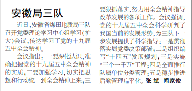 安徽局三队党委中心组学习十九届五中全会精神——见2021年1月1日中煤地质报三版